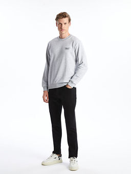 Bisiklet Yaka Uzun Kollu Bask?l? Erkek Sweatshirt