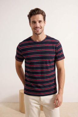 Lacivert Regular Cizgili Orme T-Shirt TMNSS26TS00015
