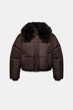 QUILTED BOMBER JACKET WITH FAUX FUR LAPEL - Zara фото 18