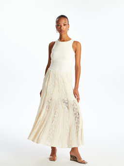 Beli Lastikli Dantelli Pileli Etek