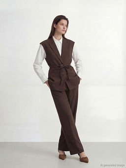 Loose Fit Geni? Pa?a Kad?n Pileli Kuma? Pantolon