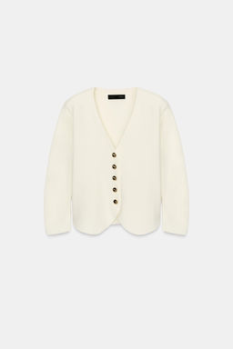 CHAQUETA ENTALLADA PUNTO HOMBRERAS / Crudo