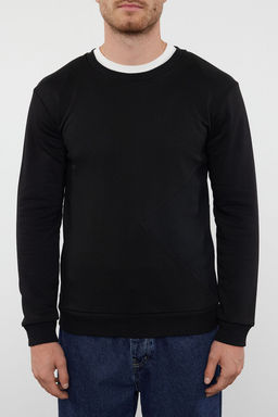 Siyah Regular/Normal Kesim Dokulu Panel Detayl? Basic Sweatshirt TMNAW25SW00149