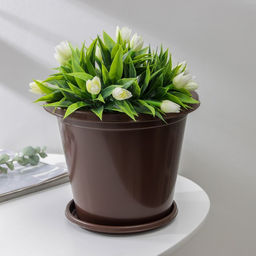 Цена за 2 шт. Горшок для цветов с поддоном «Альтернатива. Эконом», 3 л, пластиковый, коричневый