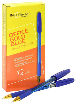 Цена за 2 шт. Ручка шариковая на масляной основе INFORMAT Office Gold Blue синяя 0,5 мм, прозрачно-синий...