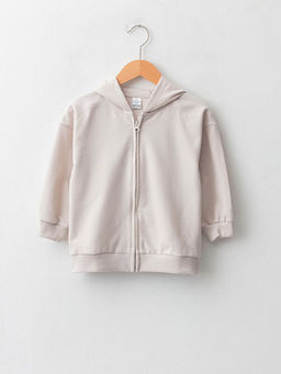 Kap??onlu Uzun Kollu Pamuklu Erkek Bebek Fermuarl? Sweatshirt