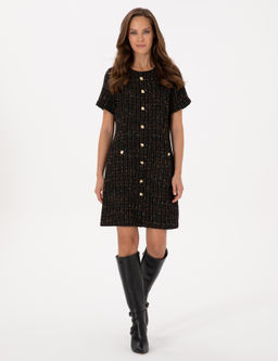 Siyah Regular Fit Dokuma Elbise