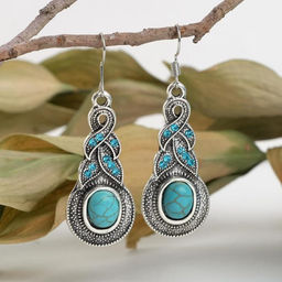 Серьги Бирюзовый мир коса, голубые в чернёном серебре