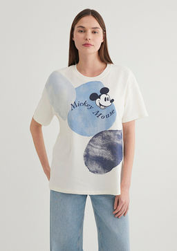 Mickey Mouse Bask?l? Beyaz Tisort - Mavi фото 2
