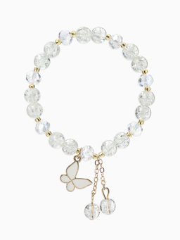 Браслет с подвесками "Сахарный" бабочка, шар №8, цвет белый в золоте