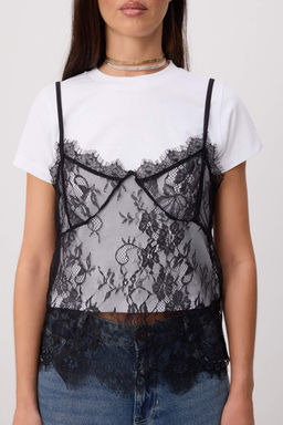Ekru D_z Regular/Normal Kal_p Bisiklet Yaka Dantel Atlet Detayl_ Esnek _rme T-Shirt TWOSS26TS00290 - Trendyolmilla фото 7
