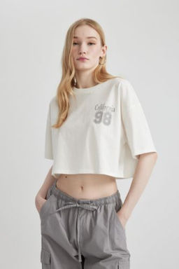 Coool Oversize Genis Kal?p S?rt Bask?l? K?sa Kollu Tisort