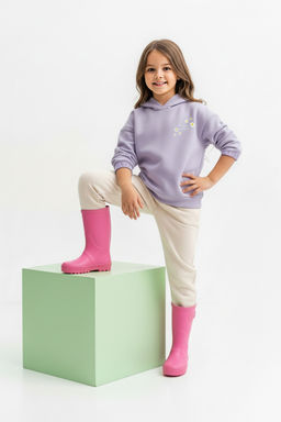 Lila Oversize Cicekli Kapusonlu K?z Cocuk Orme Sweatshirt TKDAW26SW00049