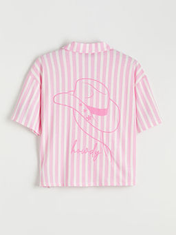 G?mlek Yaka ?izgili Kad?n ?ortlu Pijama Tak?m?