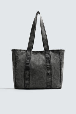 WASHED-EFFECT DENIM TOTE BAG