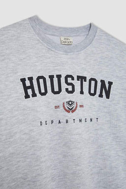 Толстовка оверсайз с круглым вырезом и принтом для мальчиков - Defacto фото 2