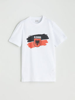 Bisiklet Yaka Albania Bask?l? Erkek ?ocuk Ti??rt