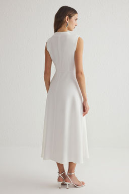 TRENDYOLMILLA Siyah Etegi Belden Ac?lan Aksesuar Detayl? Piliseli Midi Dokuma Elbise TWOSS25EL00143  фото 5