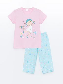 Bisiklet Yaka Bask?l? K?sa Kollu K?z ?ocuk Pijama Tak?m?