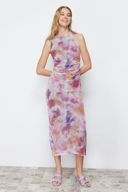 TRENDYOLMILLA Cok Renkli Buzgu/Drape Detayl? Desenli Vucuda Oturan Maxi Esnek Orme Kalem Elbise TWOSS24EL00078  фото 3