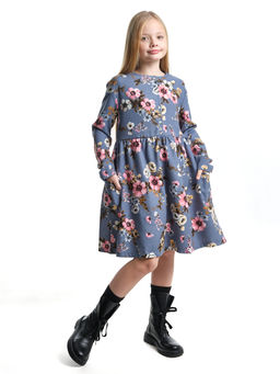 Платье для девочки вельветовое из набивного полотна UD 7844 синие мелкие цветы - Mini maxi фото 13
