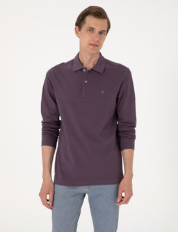 Mor Slim Fit K_vr_lmaz Polo Yaka Basic Pike Sweatshirt