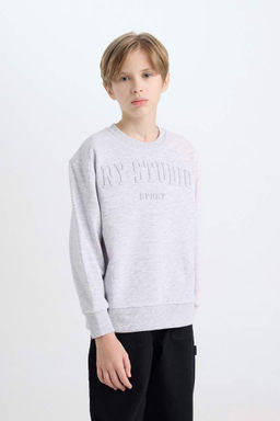 Серый свитшот обычного кроя с круглым вырезом и принтом для девочек - Defacto фото 3