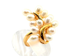 Кольцо женское с жемчугом "Две дуги" размер 16