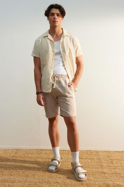 TRENDYOL MAN Ekru Regular Fit Keten Gorunumlu Sort TMNSS23SR00030 - Trendyolmilla фото 36