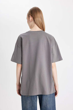 Широкая футболка Oversize с круглым вырезом и короткими рукавами с принтом - Defacto фото 6