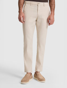 Bej Straight Fit Keten Kar___ml_ Beli Lastikli Kanvas Pantolon