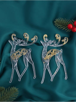 Цена за 2 шт. Ёлочные игрушки 2 шт. Зимнее волшебство. Олень с блеском, 813 см, прозрачно-золотой  фото 6