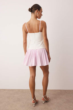 Trendyolmilla Beyaz-Mavi Piliseli Mini Dokuma Elbise TWOSS25EL00807 фото 11