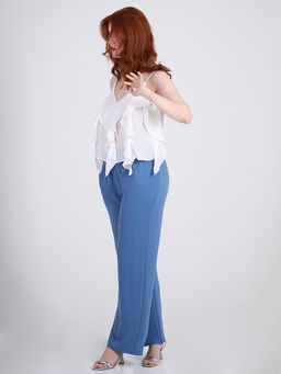 Брюки синие летние на резинке палаццо - Almond фото 3