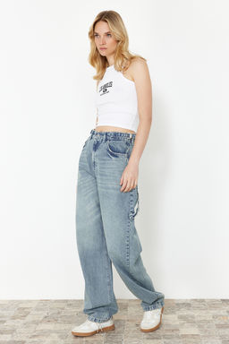 TRENDYOLMILLA Koyu Mavi More Sustainable Y?kama Efektli Bol Kesim Yuksek Bel Carpenter Skater Jeans TWOAW24JE00308  фото 3