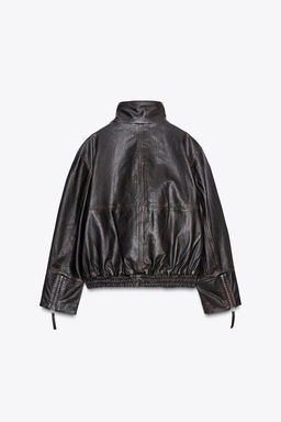 ZW COLLECTION LIMITED EDITION LEATHER BOMBER JACKET - Zara фото 6