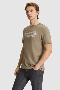 Erkek Haki Regular Fit Bisiklet Yaka Ti__rt