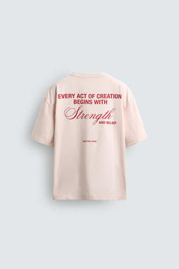 CAMISETA RELAXED FIT TEXTOS ESTAMPADOS / Rosa