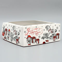 Цена за 5 шт. Коробка складная на 9 капкейков новогодняя с окном «Зима подарит чудеса!», 25×25×10 см