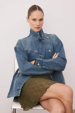 Mavi Kruvaze Kapama Dik Yaka Denim Ceket TWOAW26CE00055