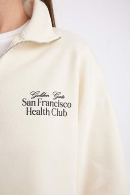 Толстая толстая толстовка с высоким воротником и высоким воротником обычного кроя с принтом и полумолнией - Defacto фото 4