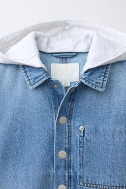 SOBRECAMISA DENIM CAPUCHA DESMONTABLE FELPA / Azul - Zara фото 4