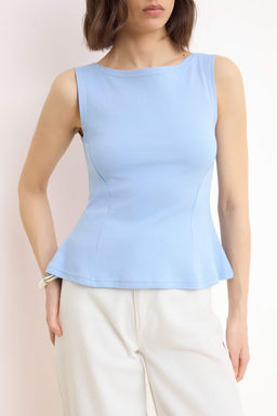 Mavi S?f?r Kol Bisiklet Yaka Esnek Orme Bluz TWOSS25BZ00604