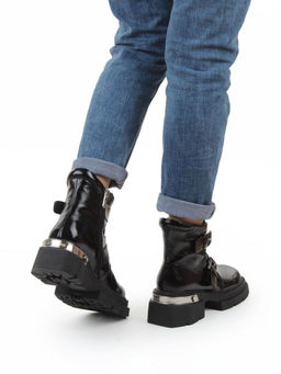 01-D1-8071 BLACK Ботинки демисезонные женские (натуральная кожа, байка)