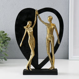 Фигурка полистоун Влюблённые у большого сердца, золото с чёрным, 20?4.5?27.5 см