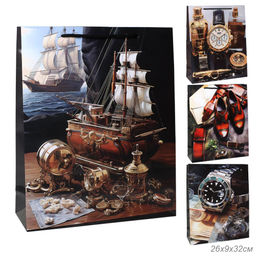 Цена за 12 шт. Пакет подарочный 26x32x9см 23 февраля / 473-2 /уп 12/960/микс/128г/м2