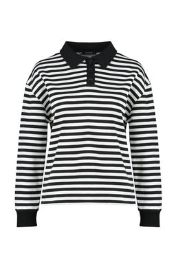 TRENDYOLMILLA Mavi Cizgili Polo Yaka Kal?n Ici Polarl? Oversize Orme Sweatshirt TWOAW24SW00344 фото 6