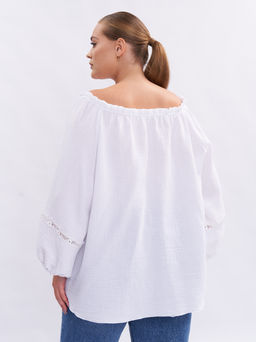 Блузка из муслина с кружевом BL09401WHT02