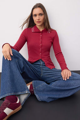 Wardrobe Essentials Siyah Biye Detayl? Dugmeli Slim/Vucuda Oturan Orme Bluz | TWOAW26BZ00010 - Trendyolmilla фото 5
