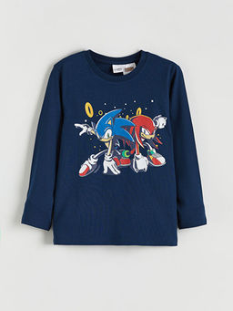 Bisiklet Yaka Sonic Bask?l? Erkek ?ocuk Pijama Tak?m?